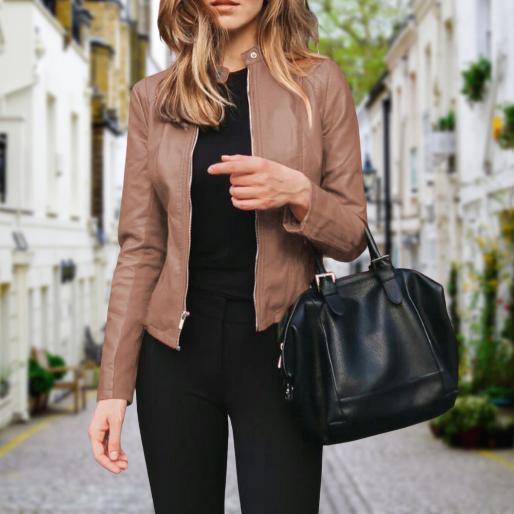 Élodie Moreau | Sleek Zip Leather Jacket For Women