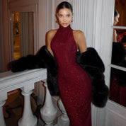 Quinlan Ford | Burgundy Sequin Evening Gown