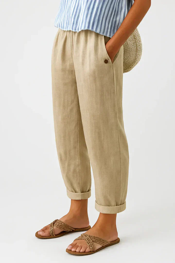 Lydia Bennett | Timeless Plain Everyday Trousers in Natural Linen
