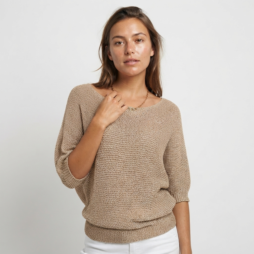 Lydia Harrison | Slouchy Knit Sweater Top in Warm Camel
