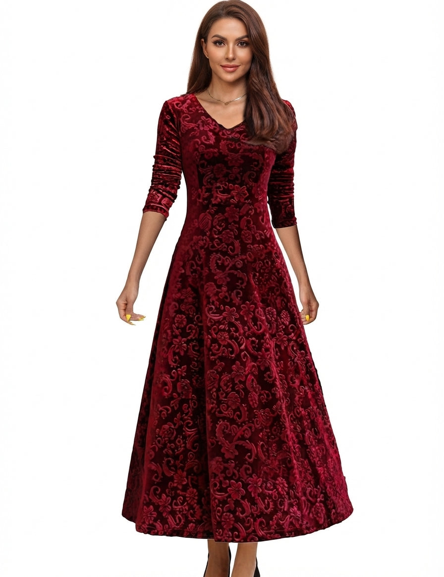 Margaret Ellison | Embossed Velvet Long-Sleeve Midi Dress
