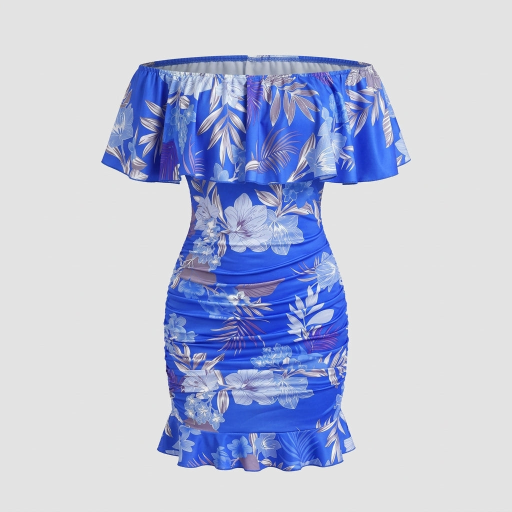 Marigold Hastings | Robe midi fleurie à épaules dénudées et volants