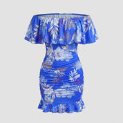 Marigold Hastings | Robe midi fleurie à épaules dénudées et volants