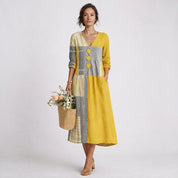 Marisol Quintero | Patchwork Midi Dress with Button Detail & Relaxed Fit