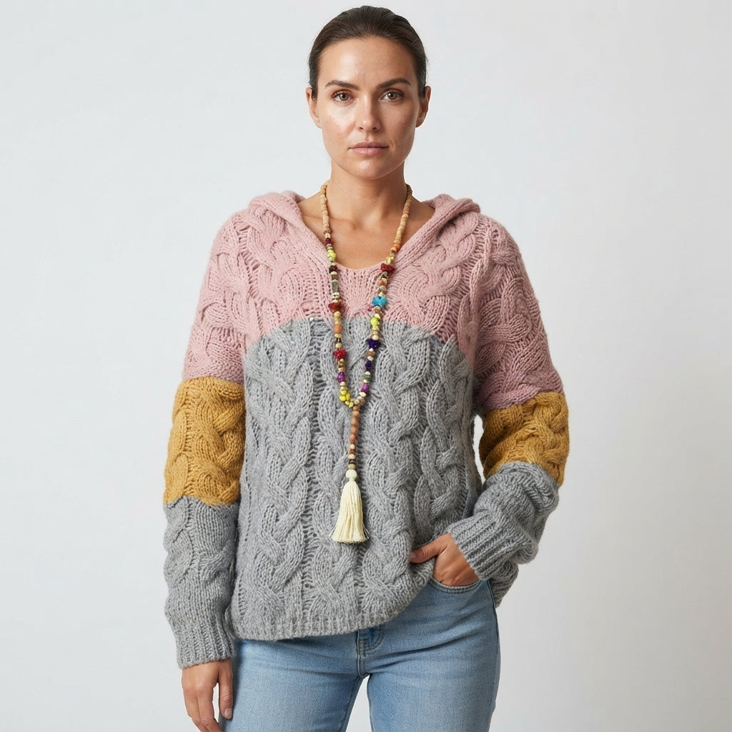 Martha Sheldon | Colour-Block Cable Knit Hoodie