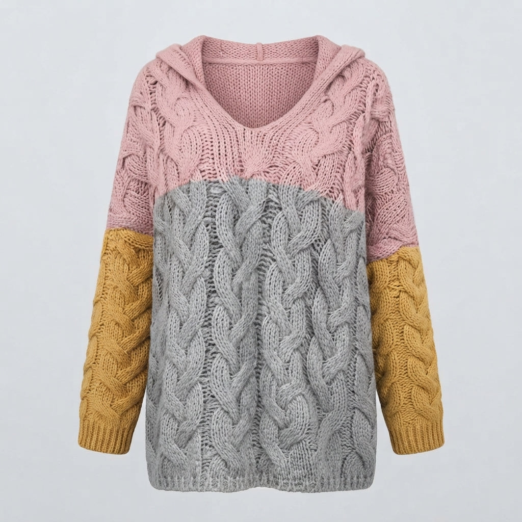 Martha Sheldon | Colour-Block Cable Knit Hoodie