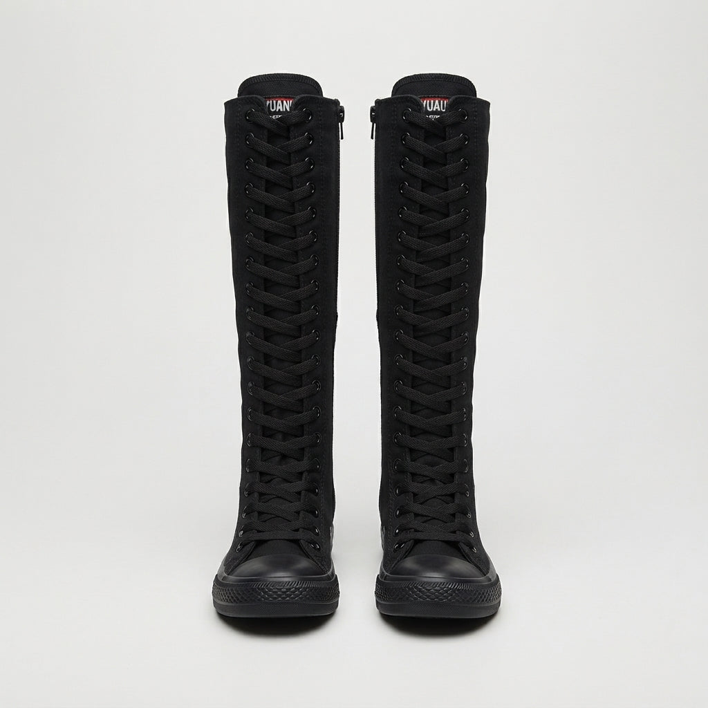 Matilda Vert | Bottes montantes en toile à lacets