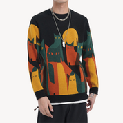Dexter Holloway | Knitted Cat Print Sweater For Men