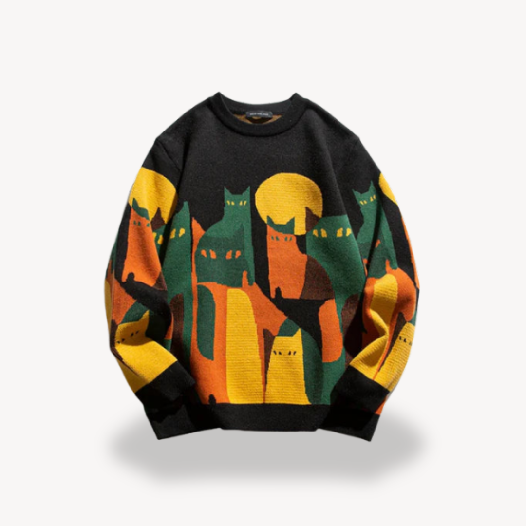 Dexter Holloway | Knitted Cat Print Sweater For Men