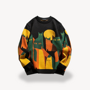 Dexter Holloway | Knitted Cat Print Sweater For Men