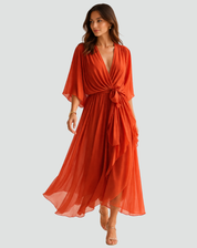 Arabella Sinclair | Rust Chiffon Wrap Maxi Dress with Tie Waist
