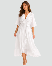 Arabella Sinclair | Rust Chiffon Wrap Maxi Dress with Tie Waist