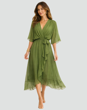 Arabella Sinclair | Rust Chiffon Wrap Maxi Dress with Tie Waist