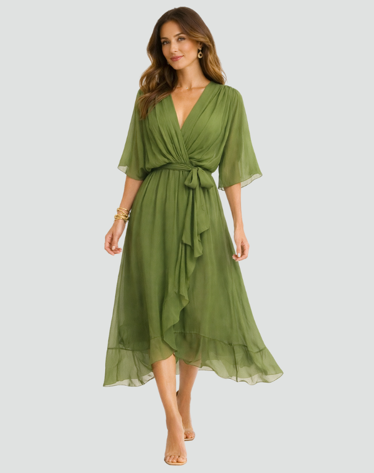 Arabella Sinclair | Rust Chiffon Wrap Maxi Dress with Tie Waist