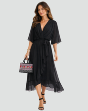 Arabella Sinclair | Rust Chiffon Wrap Maxi Dress with Tie Waist