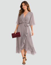 Arabella Sinclair | Rust Chiffon Wrap Maxi Dress with Tie Waist