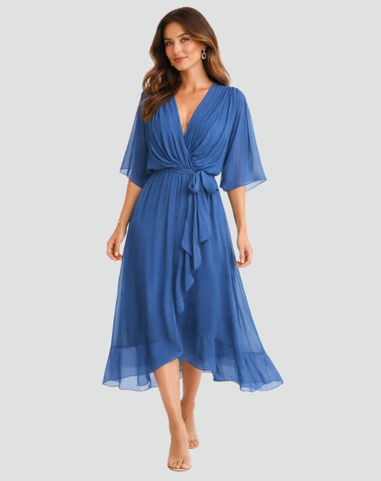 Arabella Sinclair | Rust Chiffon Wrap Maxi Dress with Tie Waist