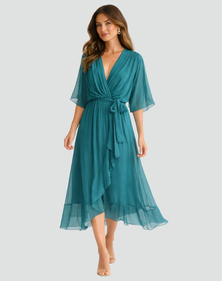 Arabella Sinclair | Rust Chiffon Wrap Maxi Dress with Tie Waist