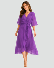 Arabella Sinclair | Rust Chiffon Wrap Maxi Dress with Tie Waist