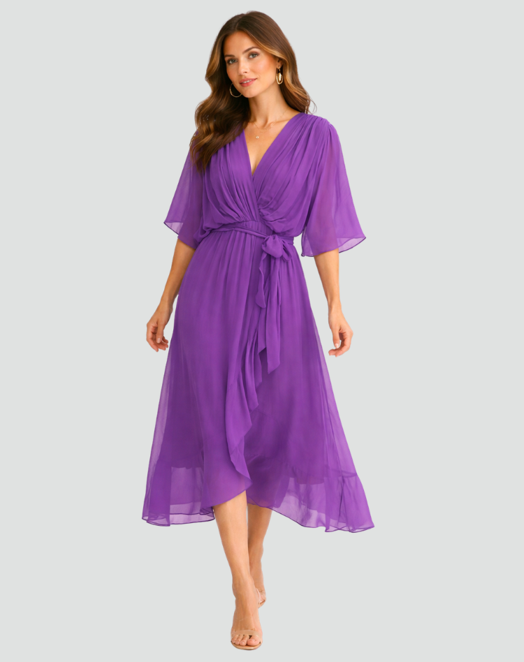 Arabella Sinclair | Rust Chiffon Wrap Maxi Dress with Tie Waist