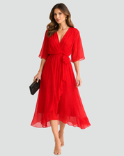 Arabella Sinclair | Rust Chiffon Wrap Maxi Dress with Tie Waist