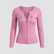 Millicent Scott | Ribbed Zip-Neck Knit Top