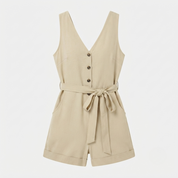 Millie Turner | V-Neck Button-Front Playsuit with Tie Waist