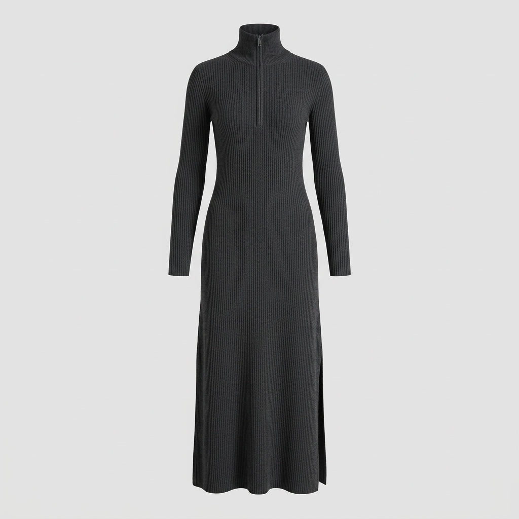 Miranda Fletcher | Robe midi en maille côtelée zippée sur le devant