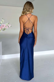 Arabella Montclair | Navy Satin Maxi Cocktail Dress