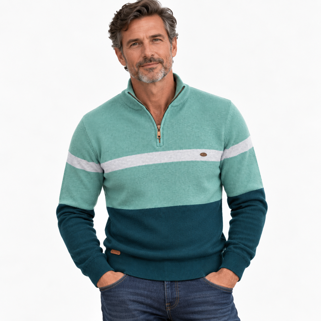 Miles Kendall | Quarter-Zip Colour Block Sweater For Men