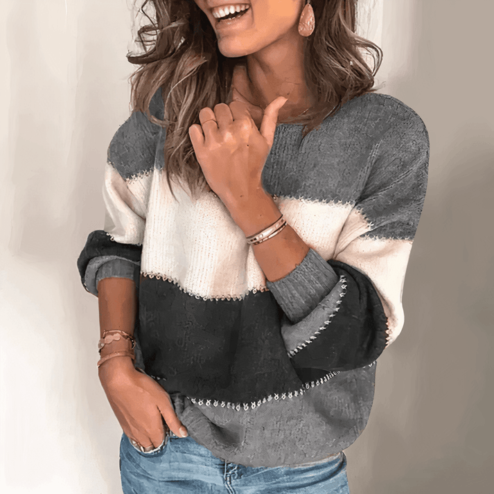 Lydia Chambers | Colour Block Knit Sweater with Cable Detail