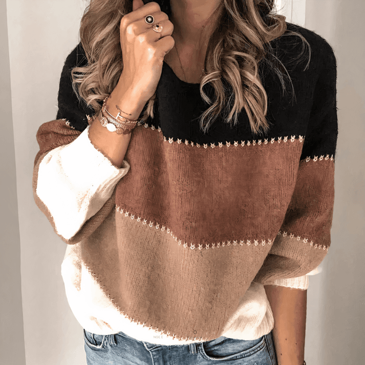 Lydia Chambers | Colour Block Knit Sweater with Cable Detail