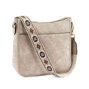 Eleanor Mills | Tan Crossbody Bag with Boho Woven Strap