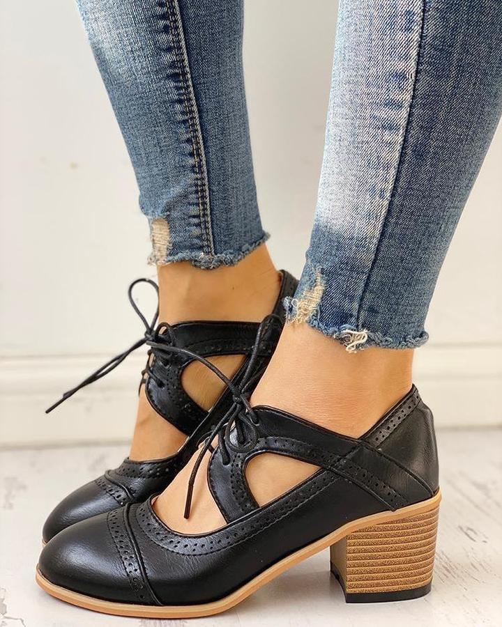 Evelina Beaumont | Lace-Up Block Heels