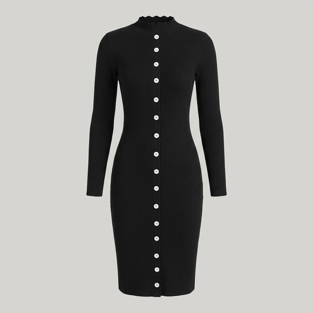 Penelope Ashcroft | Robe moulante en maille côtelée boutonnée sur le devant