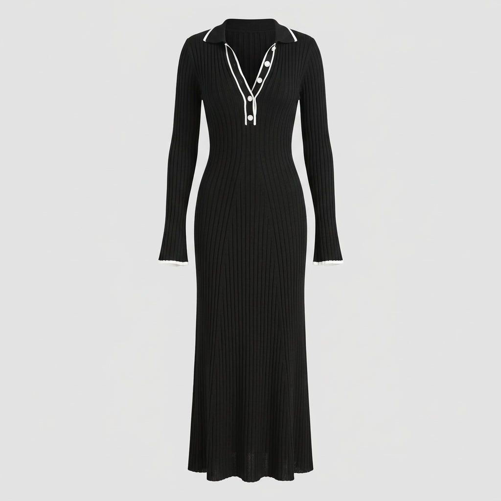Penelope Hughes | Robe pull en maille côtelée à col contrastant