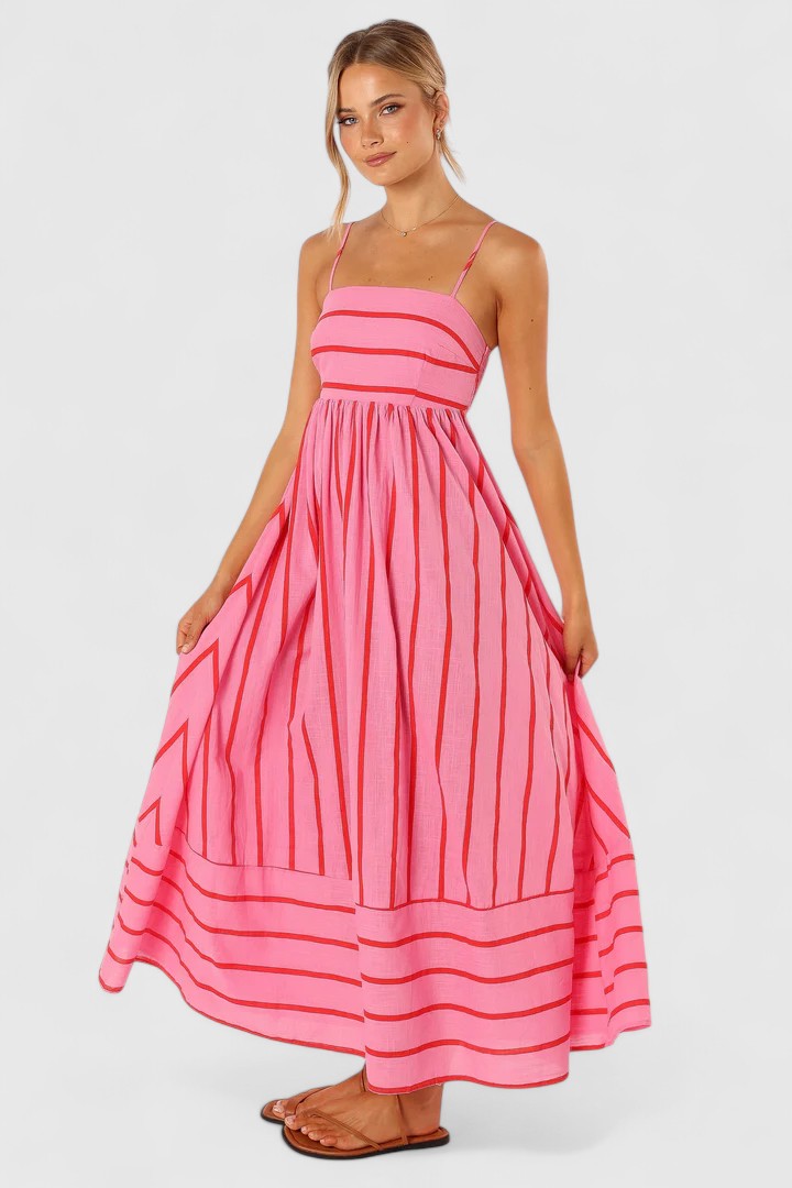Clara Hartfield | Robe longue rayée à encolure carrée