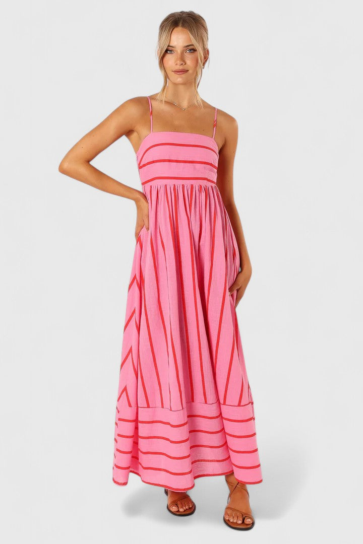 Clara Hartfield | Robe longue rayée à encolure carrée
