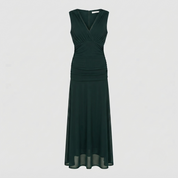 Philippa Clarke | Emerald Green V-Neck Maxi Dress with Sheer Overlay