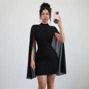Phoebe Clarke | Glitter Cape Sleeve Mini Dress with Mock Neck