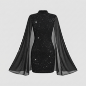 Phoebe Clarke | Glitter Cape Sleeve Mini Dress with Mock Neck