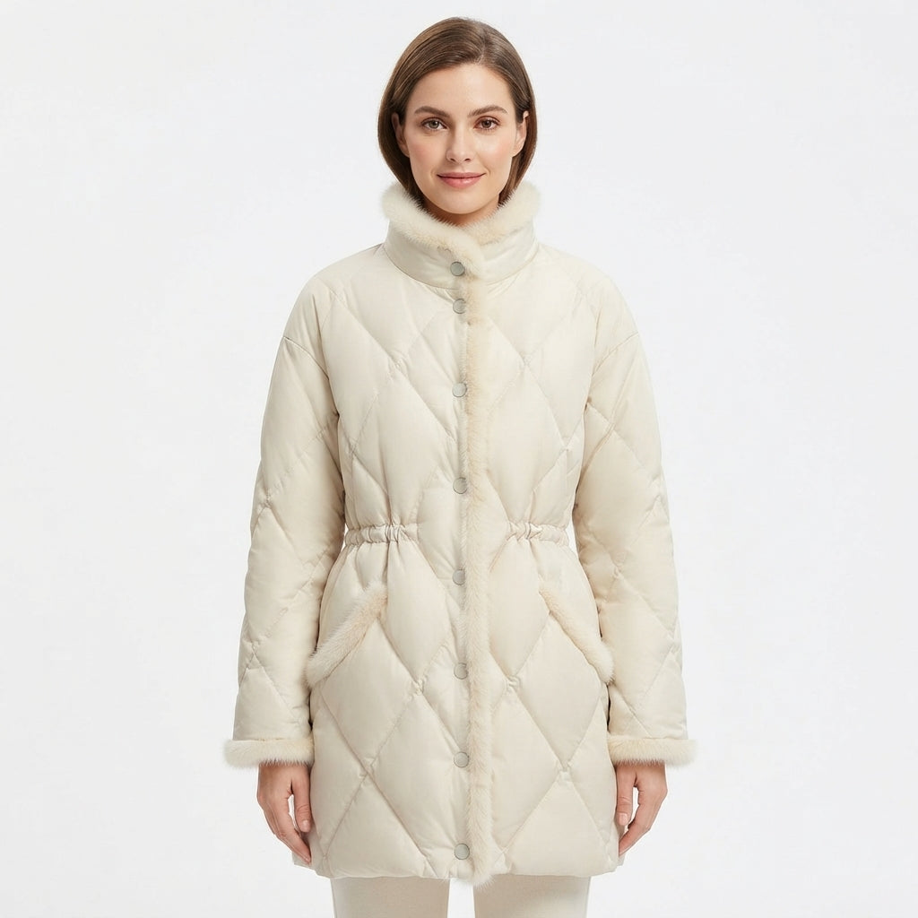 Phoebe Williams | Manteau matelassé avec bordure en fourrure