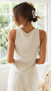 Piper Lancaster | Beige Two-Piece Linen Set