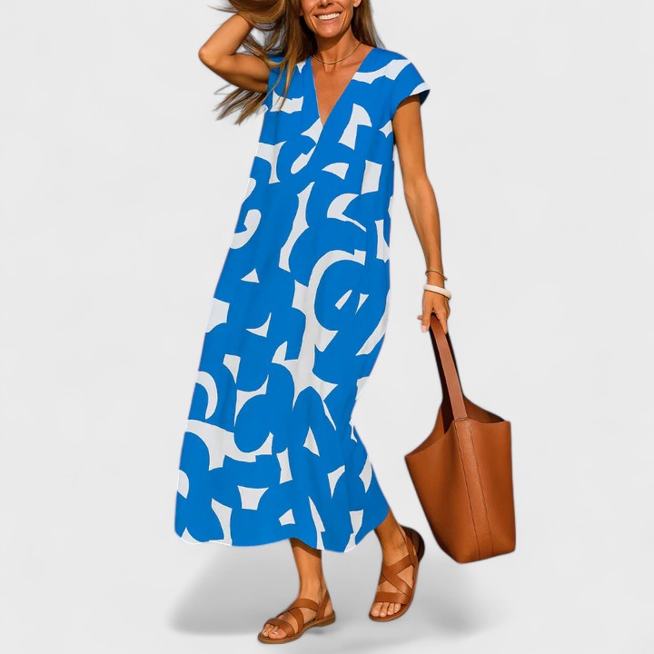 Odette Fairbrother | Abstract Print Maxi Dress With V-Neck