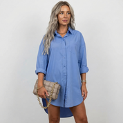 Poppy Sinclair | Oversized Shirt Dress in Cornflower Blue