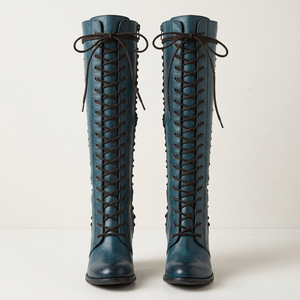 Poppy Walker | Bottes cuissardes à lacets et talon épais