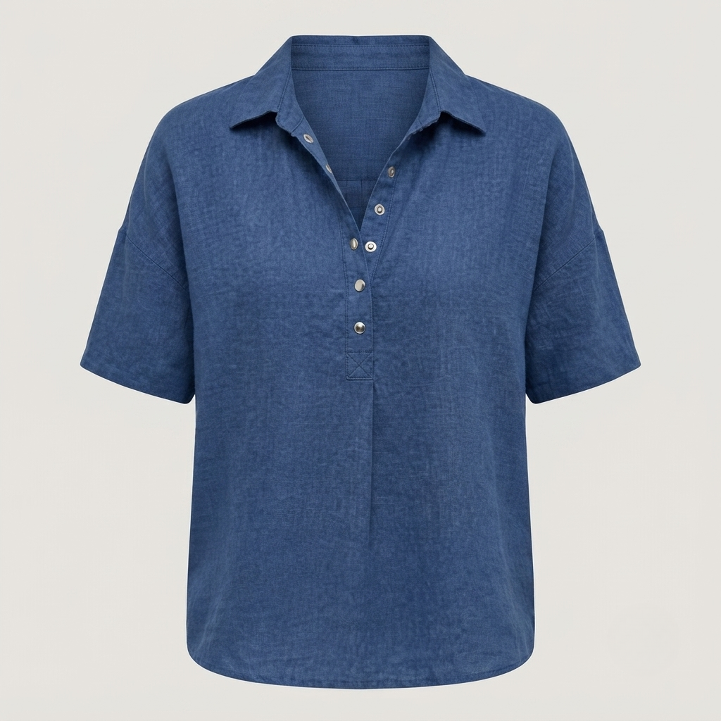Quinley | Casual Linen Button-Up Collar Shirt in Denim Blue