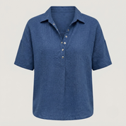 Quinley | Casual Linen Button-Up Collar Shirt in Denim Blue
