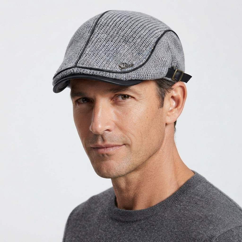 Reginald Shaw | Capri Knit Flat Cap with Leather Trim