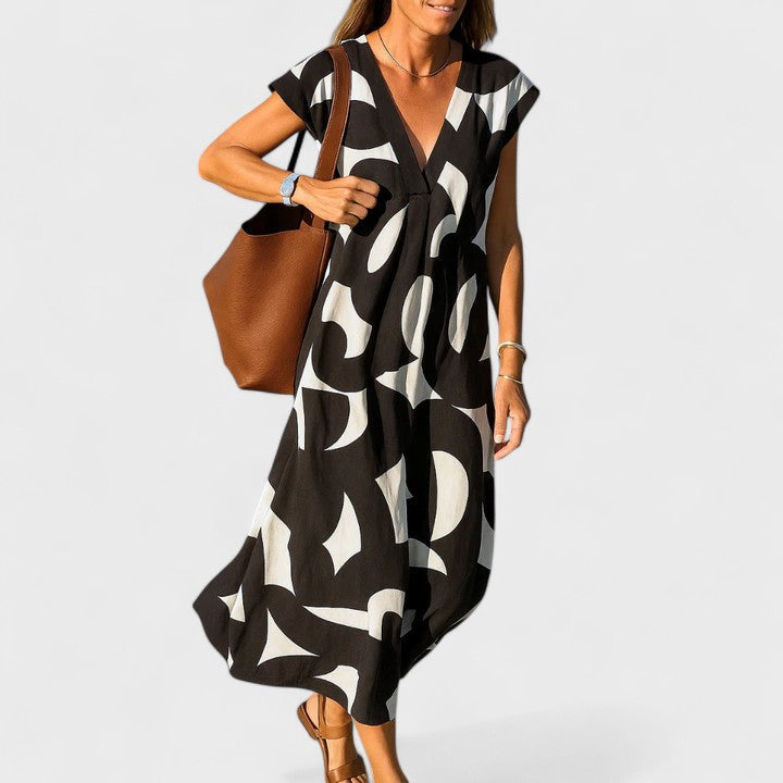 Odette Fairbrother | Abstract Print Maxi Dress With V-Neck